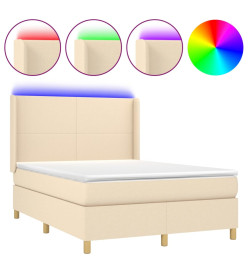 Sommier tapissier avec matelas et LED Crème 140x200 cm Tissu