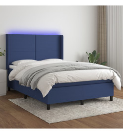 Sommier tapissier avec matelas et LED Bleu 140x200 cm Tissu