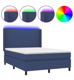 Sommier tapissier avec matelas et LED Bleu 140x200 cm Tissu