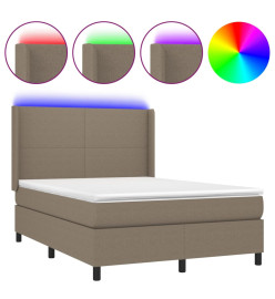 Sommier tapissier avec matelas et LED Taupe 140x200 cm Tissu
