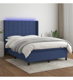 Sommier tapissier avec matelas et LED Bleu 140x190 cm Tissu