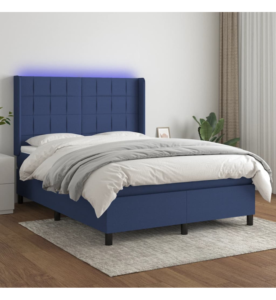 Sommier tapissier avec matelas et LED Bleu 140x190 cm Tissu Sommier tapissier avec matelas et LED Bleu 140x190 cm Tissu