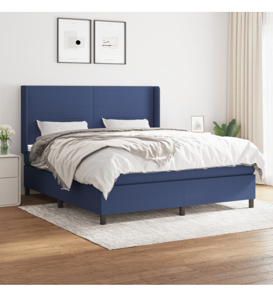 Lit à sommier tapissier avec matelas Bleu 160x200 cm Tissu Lit à sommier tapissier avec matelas Bleu 160x200 cm Tissu