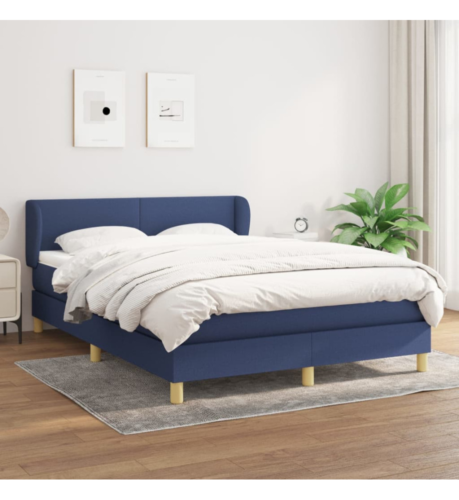 Lit à sommier tapissier avec matelas Bleu 140x190 cm Tissu Lit à sommier tapissier avec matelas Bleu 140x190 cm Tissu