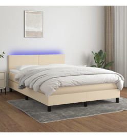 Sommier tapissier avec matelas et LED Crème 140x190 cm Tissu