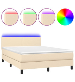Sommier tapissier avec matelas et LED Crème 140x190 cm Tissu