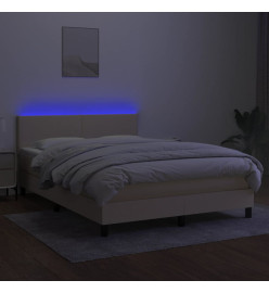 Sommier tapissier avec matelas et LED Crème 140x190 cm Tissu