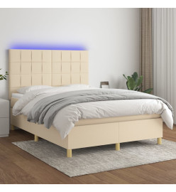 Sommier tapissier avec matelas et LED Crème 140x190 cm Tissu