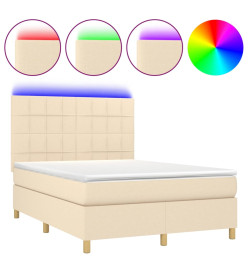 Sommier tapissier avec matelas et LED Crème 140x190 cm Tissu