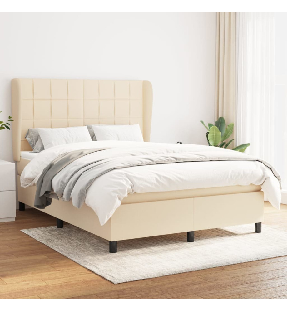 Lit à sommier tapissier avec matelas Crème 140x190 cm Tissu Lit à sommier tapissier avec matelas Crème 140x190 cm Tissu