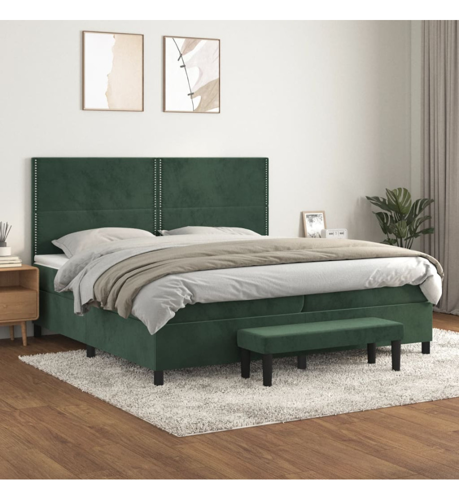 Lit à sommier tapissier et matelas Vert foncé 200x200cm Velours Lit à sommier tapissier et matelas Vert foncé 200x200cm Velours