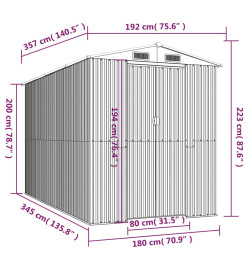 Abri de jardin Gris clair 192x357x223 cm Acier galvanisé