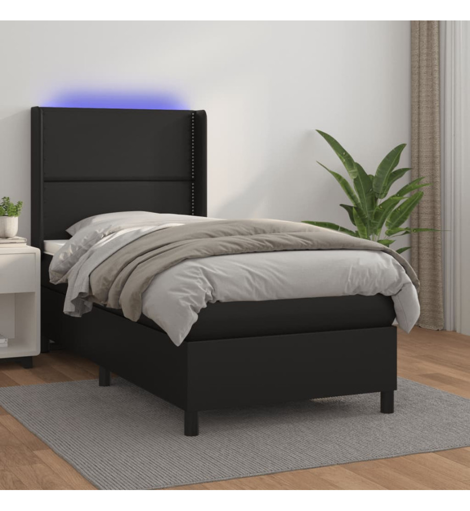 Sommier tapissier avec matelas et LED Noir 90x200 cm Similicuir Sommier tapissier avec matelas et LED Noir 90x200 cm Similicuir
