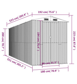 Abri de jardin Gris clair 192x523x223 cm Acier galvanisé