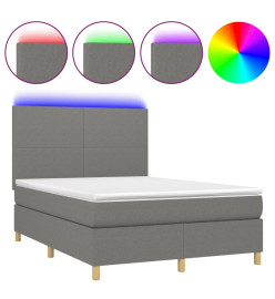 Sommier tapissier et matelas et LED Gris foncé 140x200 cm Tissu