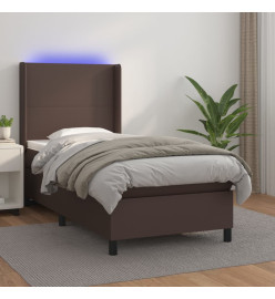 Sommier tapissier et matelas et LED Marron 100x200cm Similicuir