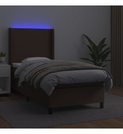 Sommier tapissier et matelas et LED Marron 100x200cm Similicuir