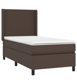 Sommier tapissier et matelas et LED Marron 100x200cm Similicuir