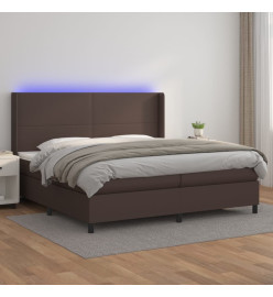 Sommier tapissier et matelas et LED Marron 200x200cm Similicuir