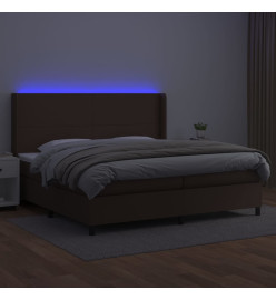 Sommier tapissier et matelas et LED Marron 200x200cm Similicuir