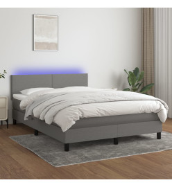 Sommier tapissier et matelas et LED Gris foncé 140x190 cm Tissu