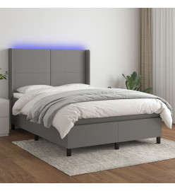 Sommier tapissier et matelas et LED Gris foncé 140x190 cm Tissu