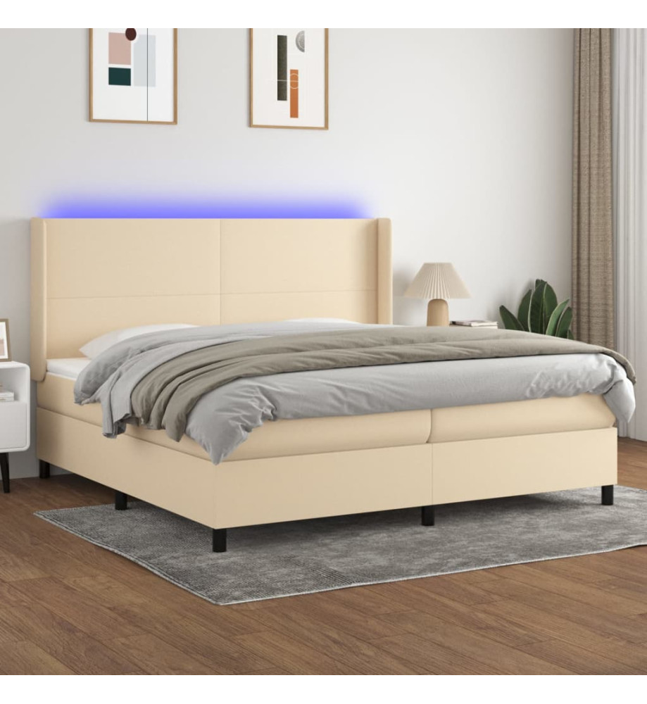 Sommier tapissier et matelas et LED Crème 200x200 cm Tissu Sommier tapissier et matelas et LED Crème 200x200 cm Tissu