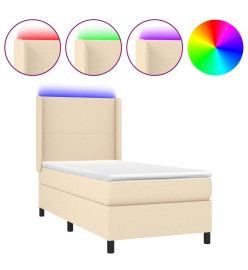 Sommier tapissier avec matelas et LED Crème 100x200 cm Tissu