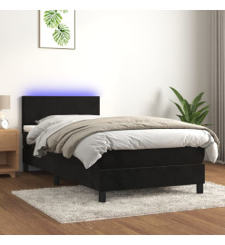Sommier tapissier avec matelas et LED Noir 90x200 cm Velours
