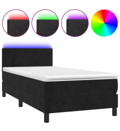 Sommier tapissier avec matelas et LED Noir 90x200 cm Velours