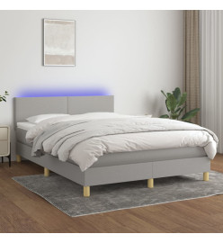 Sommier tapissier et matelas et LED Gris clair 140x190 cm Tissu