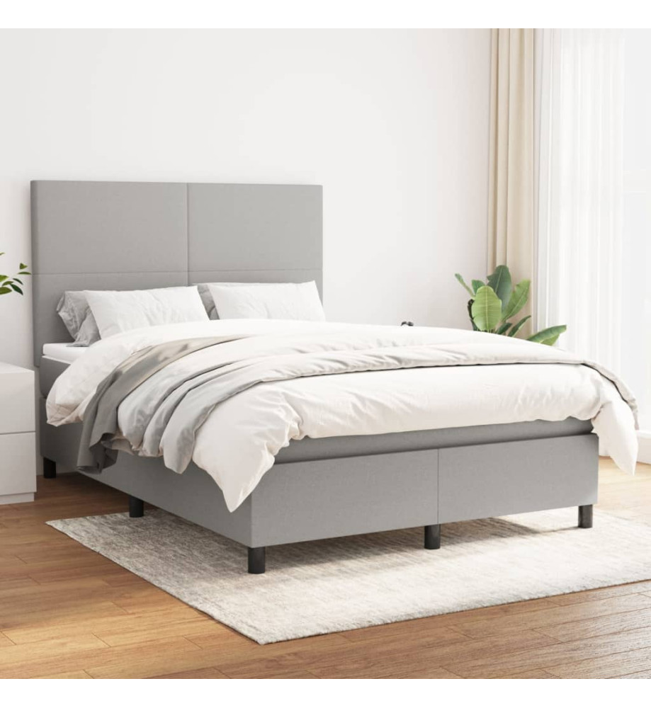Lit à sommier tapissier avec matelas Gris clair 140x200cm Tissu Lit à sommier tapissier avec matelas Gris clair 140x200cm Tissu
