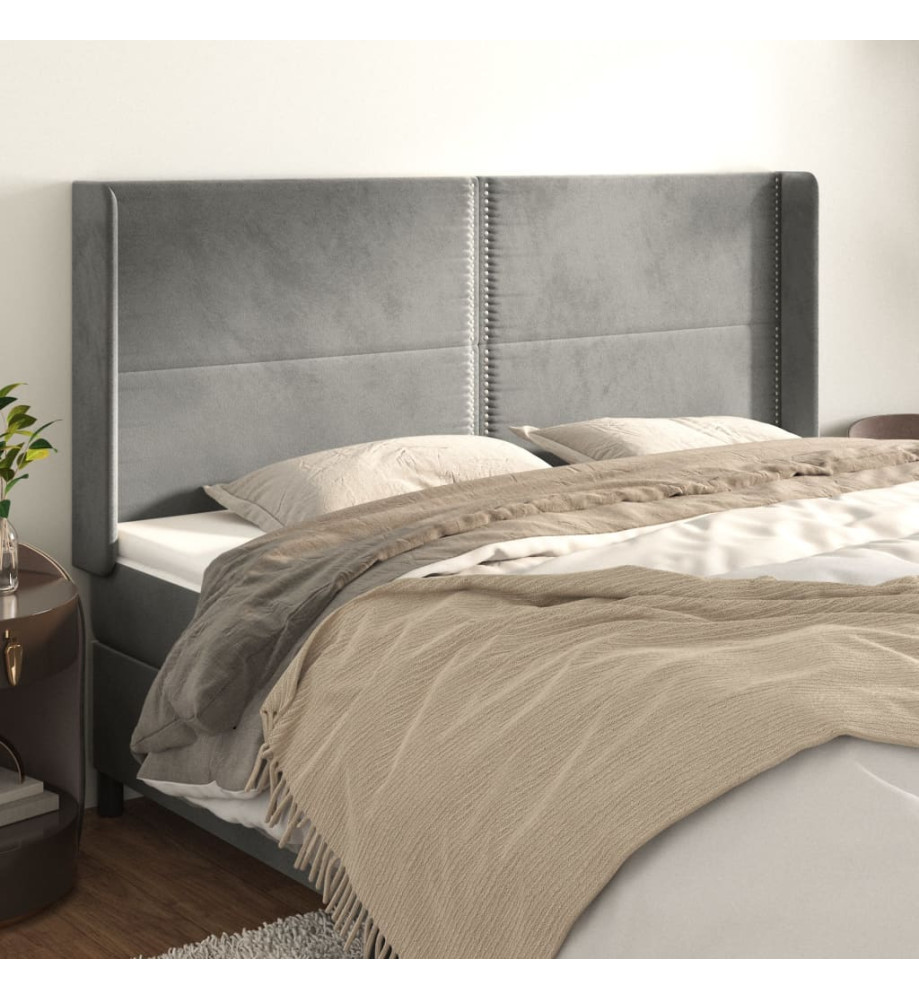 Tête de lit avec oreilles Gris clair 183x16x118/128 cm Velours Tête de lit avec oreilles Gris clair 183x16x118/128 cm Velours