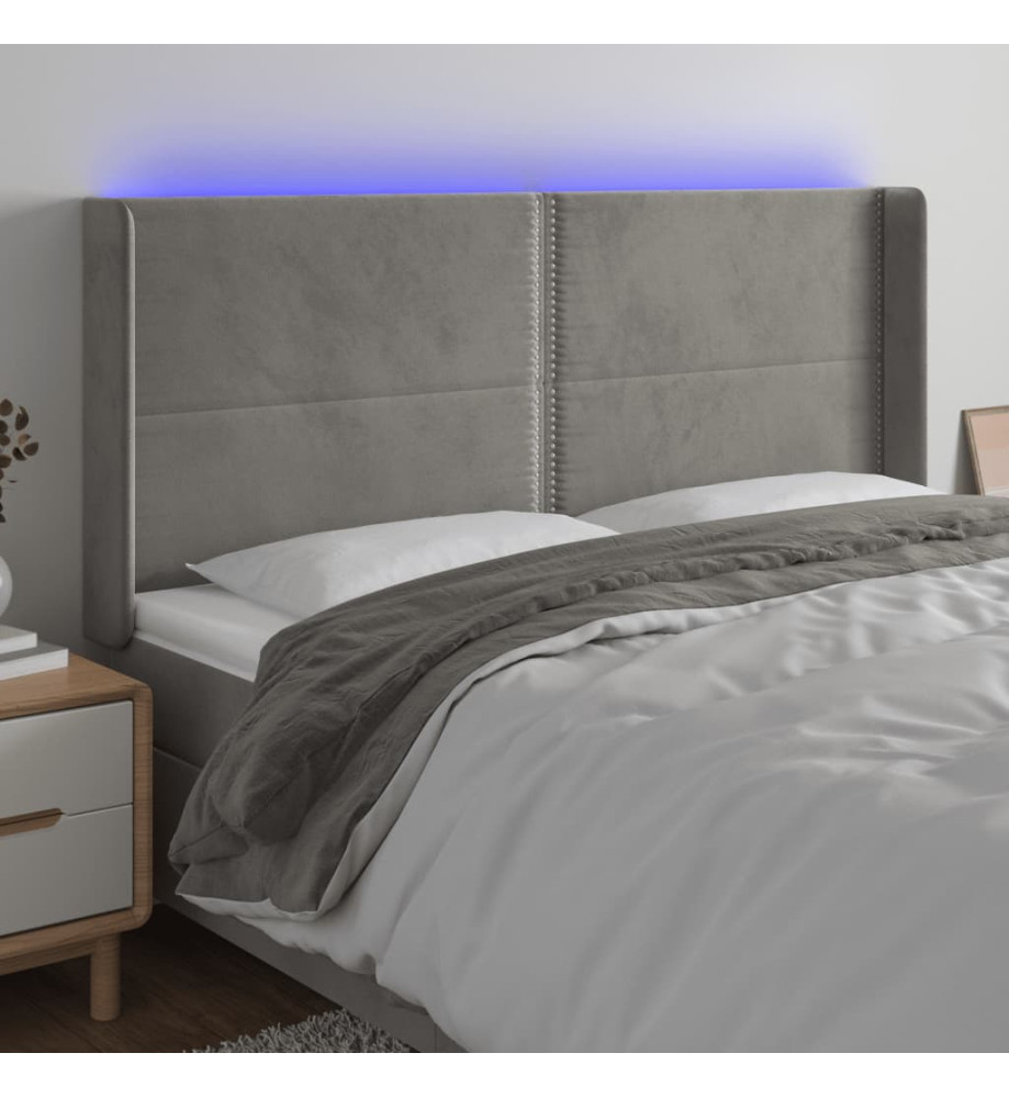 Tête de lit à LED Gris clair 183x16x118/128 cm Velours Tête de lit à LED Gris clair 183x16x118/128 cm Velours