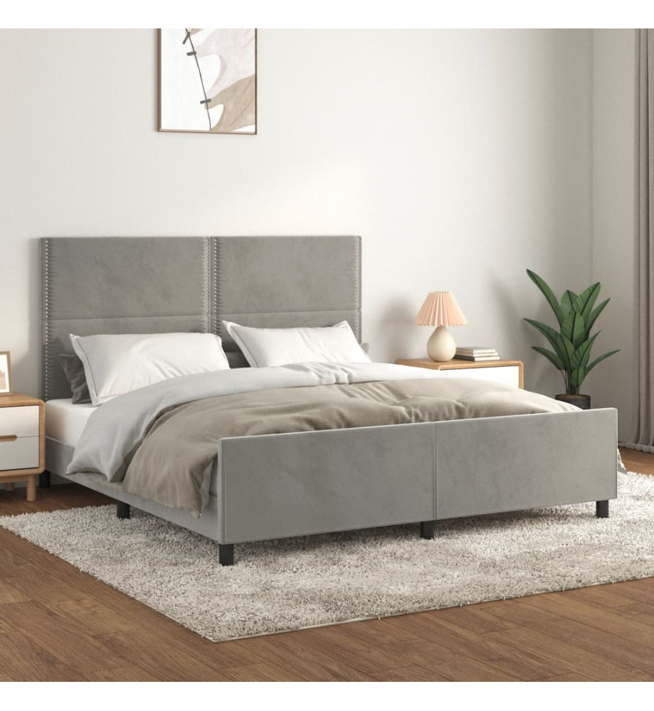 Cadre de lit avec tête de lit Gris clair 180x200 cm Velours Cadre de lit avec tête de lit Gris clair 180x200 cm Velours