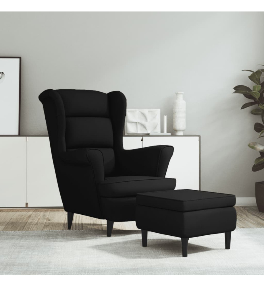 Fauteuil à oreilles avec tabouret noir velours