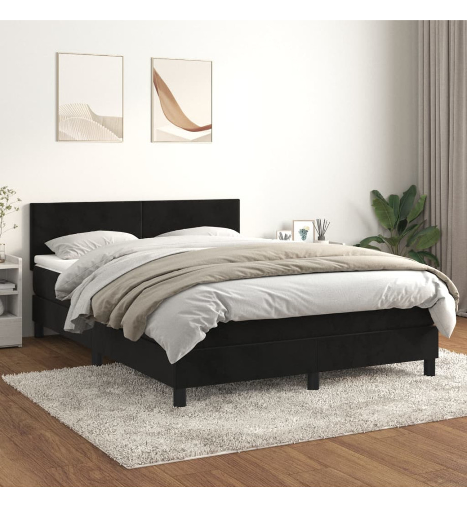 Lit à sommier tapissier avec matelas Noir 140x200 cm Velours Lit à sommier tapissier avec matelas Noir 140x200 cm Velours