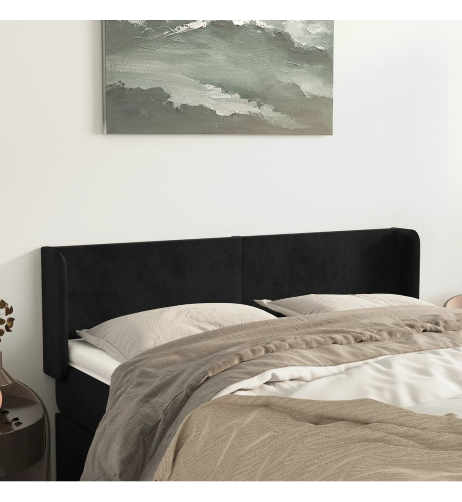 Tête de lit avec oreilles Noir 147x16x78/88 cm Velours Tête de lit avec oreilles Noir 147x16x78/88 cm Velours