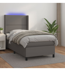 Sommier tapissier et matelas et LED Gris 90x190 cm Similicuir