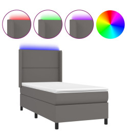 Sommier tapissier et matelas et LED Gris 90x190 cm Similicuir