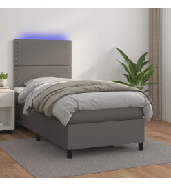 Sommier tapissier avec matelas et LED Gris 80x200 cm Similicuir