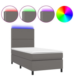 Sommier tapissier avec matelas et LED Gris 80x200 cm Similicuir