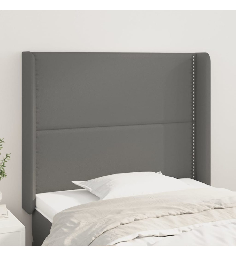 Tête de lit avec oreilles Gris 83x16x118/128 cm Similicuir Tête de lit avec oreilles Gris 83x16x118/128 cm Similicuir