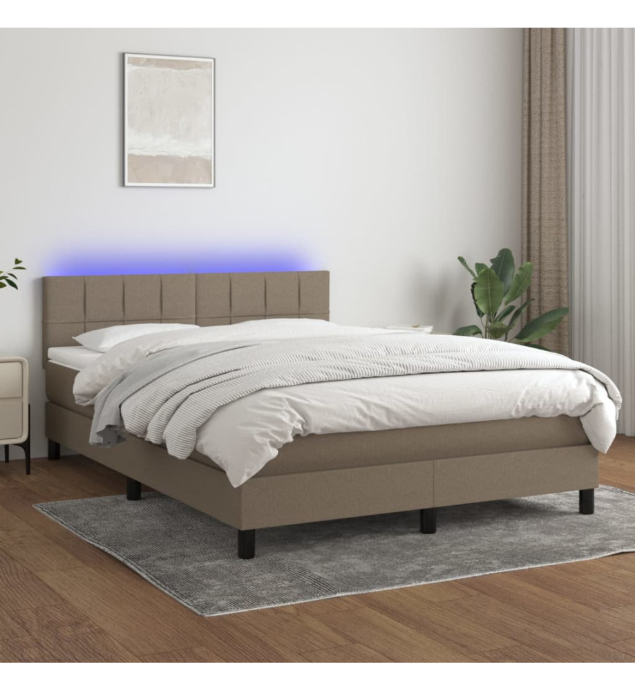 Sommier tapissier avec matelas et LED Taupe 140x200 cm Tissu Sommier tapissier avec matelas et LED Taupe 140x200 cm Tissu