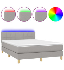 Sommier tapissier et matelas et LED Gris clair 140x200 cm Tissu