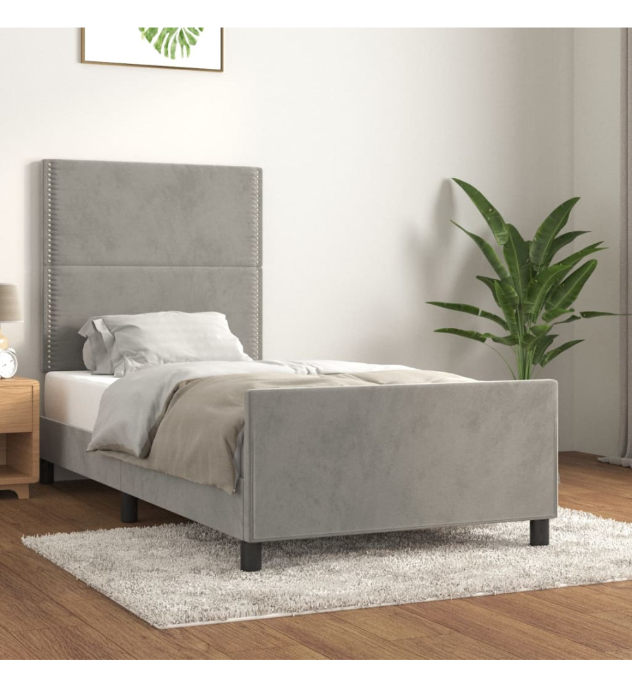 Cadre de lit avec tête de lit Gris clair 100x200 cm Velours Cadre de lit avec tête de lit Gris clair 100x200 cm Velours