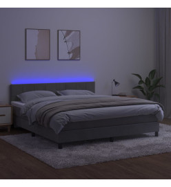 Sommier tapissier matelas et LED Gris clair 180x200 cm Velours