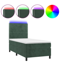 Sommier tapissier matelas et LED Vert foncé 100x200 cm Velours