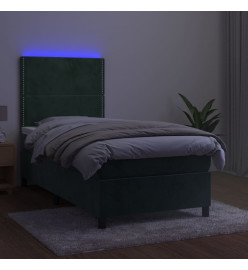 Sommier tapissier matelas et LED Vert foncé 100x200 cm Velours