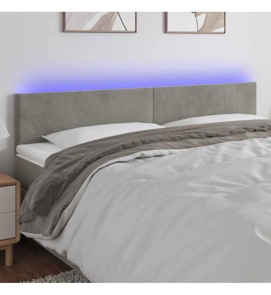 Tête de lit à LED Gris clair 180x5x78/88 cm Velours Tête de lit à LED Gris clair 180x5x78/88 cm Velours
